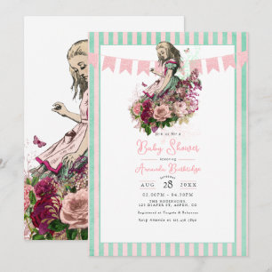 Invitation Fête de naissance fantaisiste vintage Alice au pay