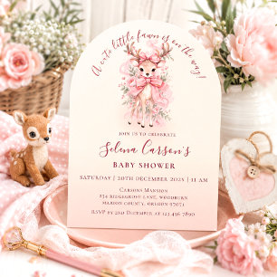 Invitation Fête de Naissance Faon Aquarelle Rose (Bébé Fille)