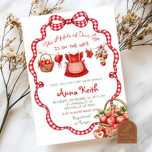 Invitation Fête de Naissance Fille au Gingham Rouge Pomme