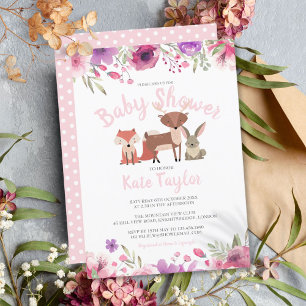 Invitation Fête de naissance fille aux animaux de la forêt et