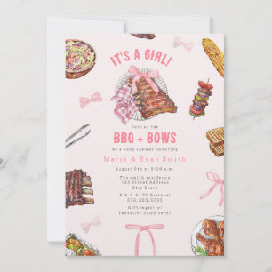 Invitation Fête de naissance fille aux rubans BBQ rose