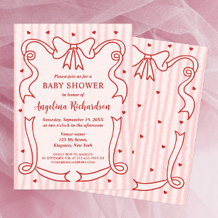Invitation Fête de naissance fille cadre ondulé rose capricie