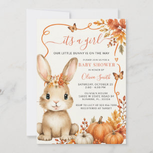 Invitation Fête de naissance Fille Lapin Mignon Citrouille d'
