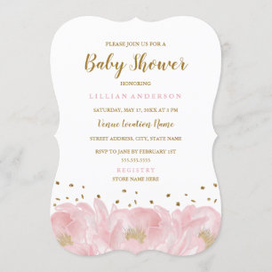 Invitation Fête de Naissance Fille Pivoine Rose Élégante en O