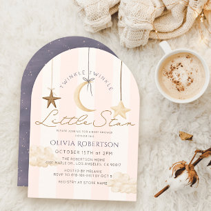 Invitation Fête de Naissance Fille Rayures Roses Twinkle Litt
