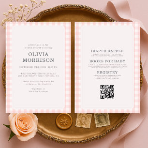 Invitation Fête de naissance fille rose à carreaux Tout en Un