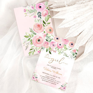 Invitation Fête de Naissance Fille Rose Floral