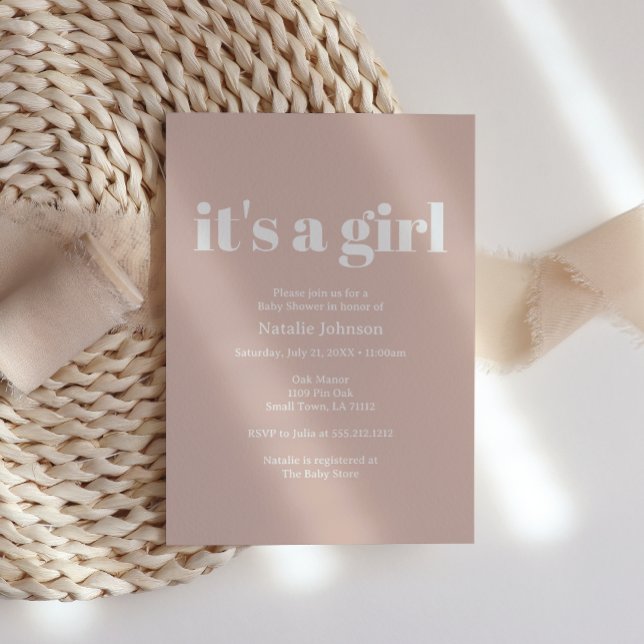 Invitation Fête de naissance fille Typography en grès rose (Créateur téléchargé)