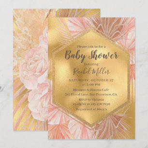 Invitation Fête de Naissance Fleur Tropicale Or Rose