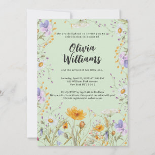 Invitation Fête de naissance fleurie printanière sauvage Ment
