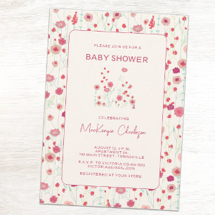 Invitation Fête de naissance Fleurs sauvages Rose et Crème
