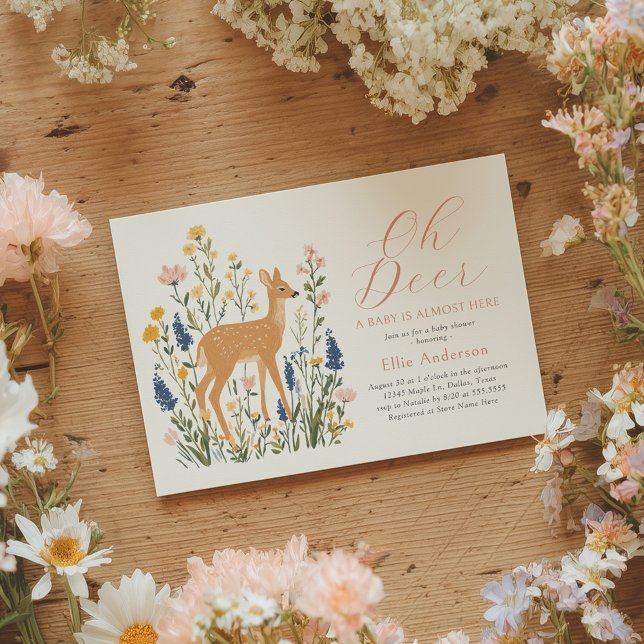 Invitation Fête de naissance Floral Woodland Oh Deer (Créateur téléchargé)