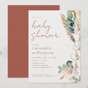 Invitation Fête de naissance florale boho herbe des Pampas en