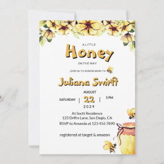 Invitation Fête de naissance Florale Petite Abeille à Miel en