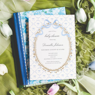 Invitation Fête de naissance garçon aux nœuds bleus floraux v