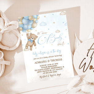 Invitation Fête de naissance garçon ballons bleus Ourson
