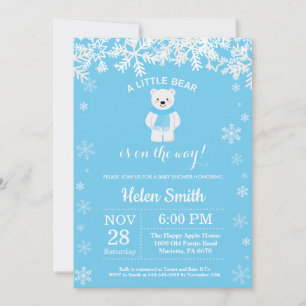 Invitation Fête de naissance garçon bleu ours polaire hiver f