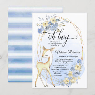 Invitation Fête de naissance garçon cerf aquarelle Oh Boy