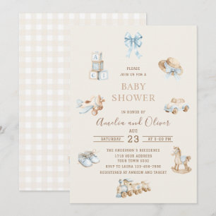 Invitation Fête de naissance garçon de nurserie bohème aquare