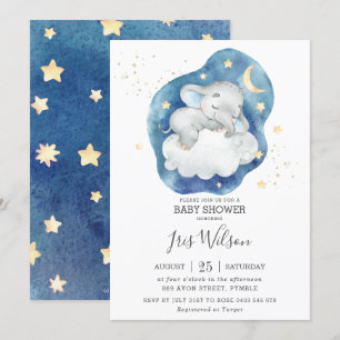 Invitation Fête de Naissance Garçon Étoile Scintillante Éléph