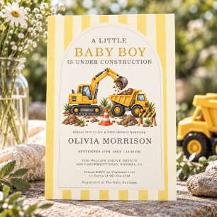 Invitation Fête de Naissance Garçon Jaune En Construction