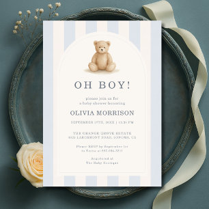 Invitation Fête de Naissance Garçon Ourson Bleu