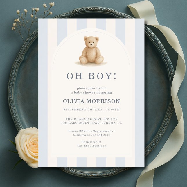 Invitation Fête de Naissance Garçon Ourson Bleu (Créateur téléchargé)