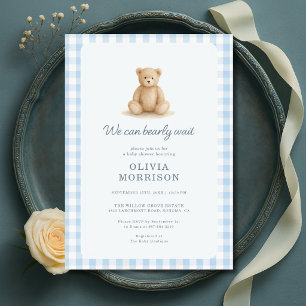 Invitation Fête de naissance garçon Ourson Bleu Gingham