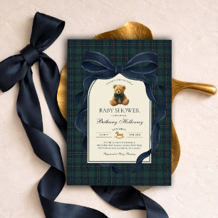 Invitation Fête de naissance garçon ourson polo nœud bleu mar