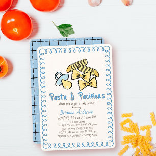 Invitation Fête de naissance garçon Pasta & Pacifiers Doodle