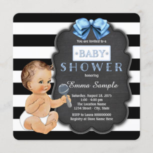 Invitation Fête de naissance Garçon rayure noire Moderne Tabl