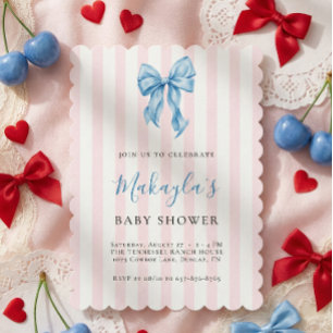 Invitation Fête de naissance garçon ruban bleu coquette rayur
