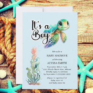 Invitation Fête de naissance garçon Tortue de mer