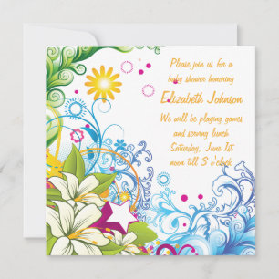 Invitation Fête de Naissance Genre Neutre Fleurs Mignonnes et