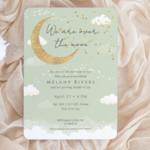 Invitation Fête de Naissance Genre Neutre Sage Over the Moon
