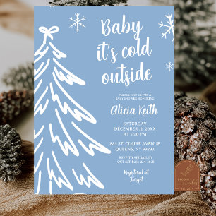 Invitation Fête de naissance hiver minimaliste moderne bleue