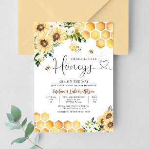 Invitation Fête de naissance jumeaux triplés abeille tourneso