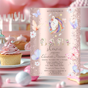 Invitation Fête de Naissance Licorne Papillons Confettis Pail