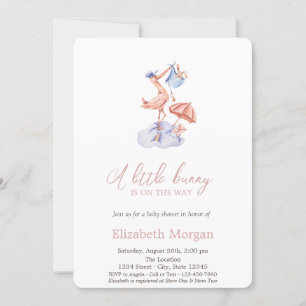 Invitation Fête de naissance Little Bunny Stork Polka Dots