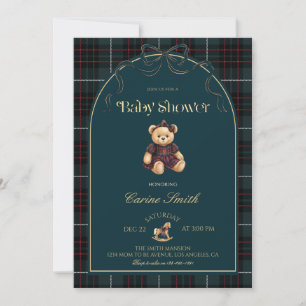 Invitation Fête de naissance luxe vintage fille ourson