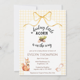 Invitation Fête de naissance Marigold Squirrel Acorn Gingham