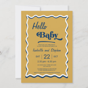 Invitation Fête de naissance Moderne Jaune Poussiéreux & Bleu