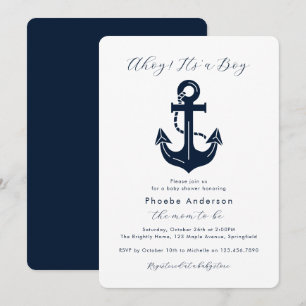 Invitation Fête de Naissance Moderne Marin Bleu Marine Invers