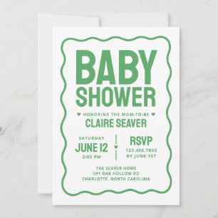 Invitation Fête de Naissance Moderne Verte et Mixte