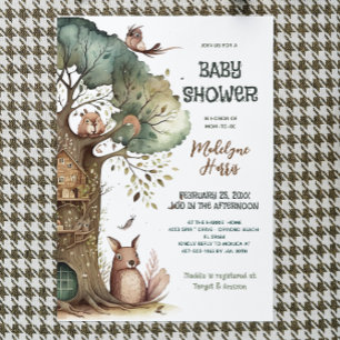 Invitation Fête de naissance neutre avec des animaux d'arbres