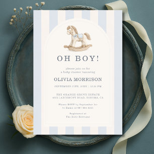 Invitation Fête de Naissance Oh Garçon Cheval à Bascule Bleu
