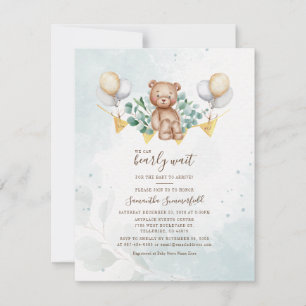 Invitation Fête de naissance ours aquarelle verdure d'eucalyp