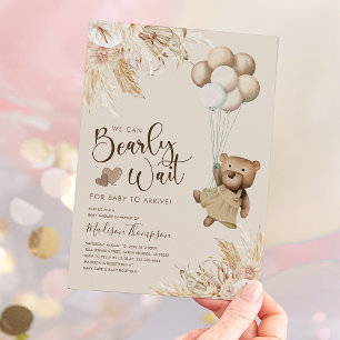 Invitation Fête de Naissance Ourson Bohème Herbe des Pampas