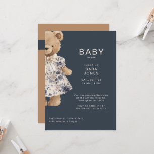 Invitation Fête de naissance ourson fille aquarelle mignonne