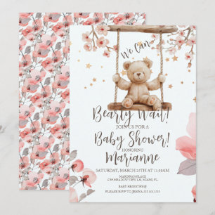 Invitation Fête de naissance ourson floral chinois fille